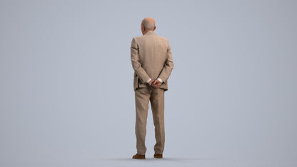 realistic 3D senior man business standing, scanned archviz people for Blender and 3ds Max, front view render