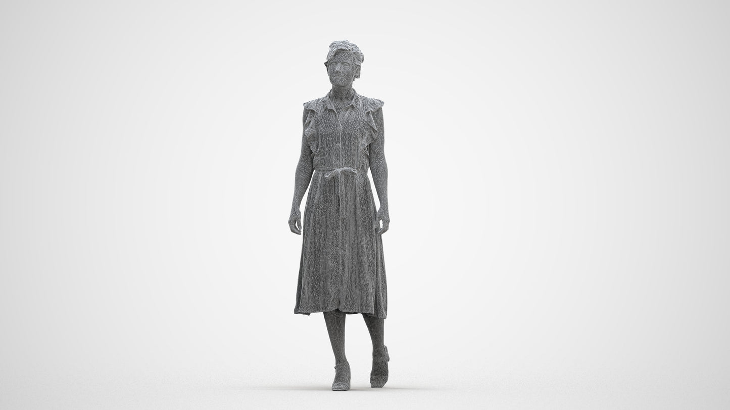 scanned 3D woman business walking, photogrammetry people for Enscape and V-Ray, three-quarter front view render