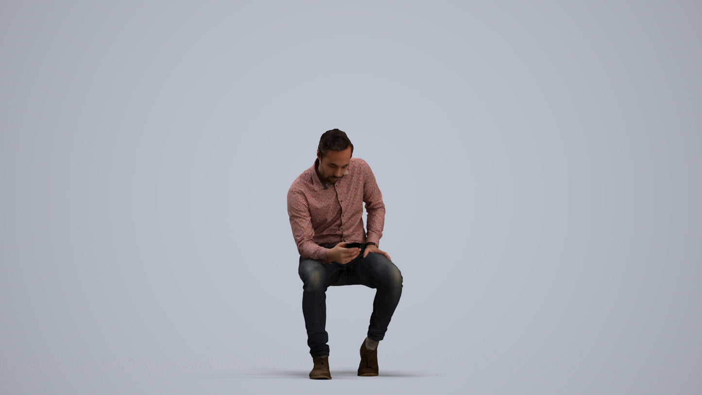 3D people model man casual sitting, scanned human for 3ds Max rendering, standing pose render