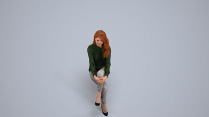 realistic 3D woman casual sitting, scanned archviz people for Blender and 3ds Max, back view render
