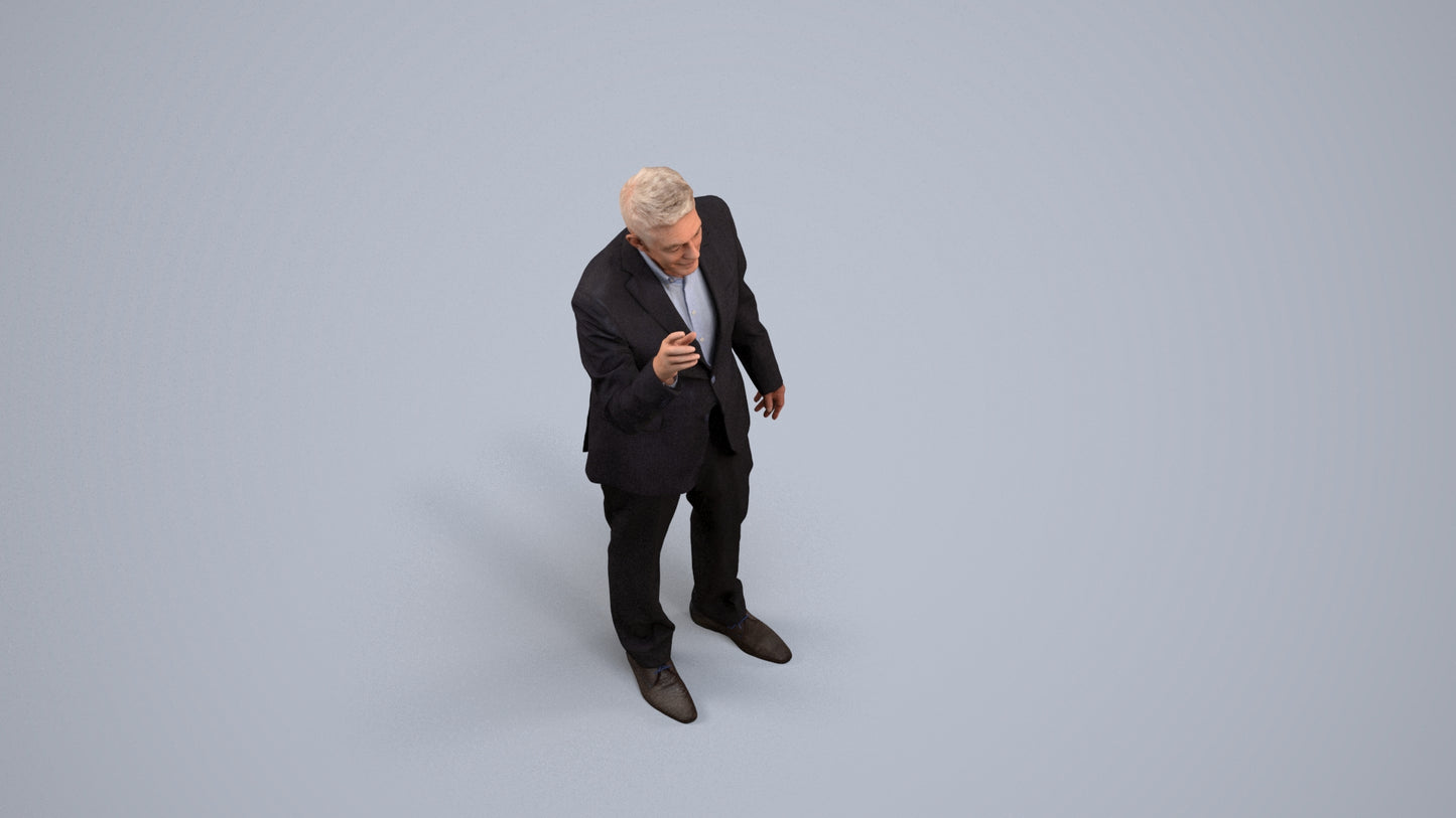 scanned 3D senior man business, photogrammetry people for Enscape and V-Ray, back view render