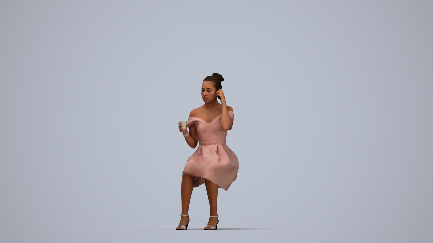 3D scanned woman formalaffairs formal, photorealistic archviz people for Enscape and SketchUp, top-down view render