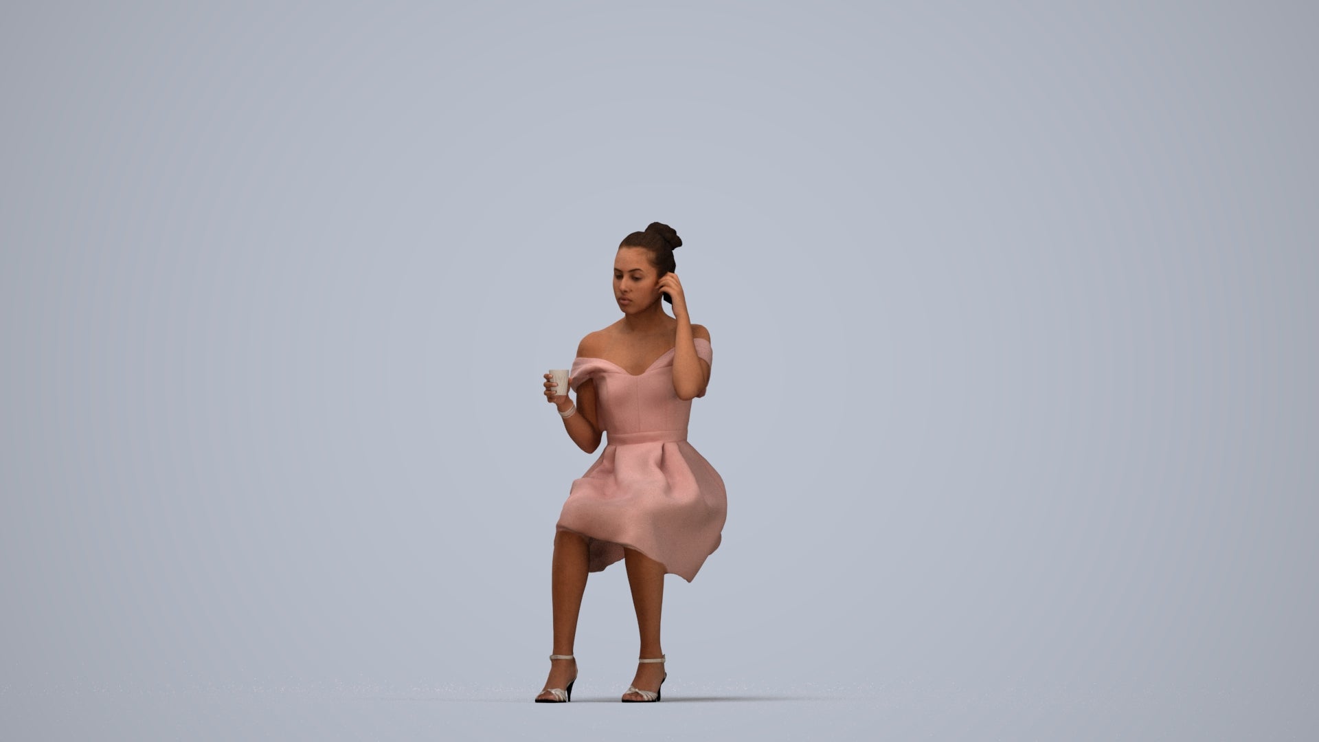 3D scanned woman formalaffairs formal, photorealistic archviz people for Enscape and SketchUp, top-down view render