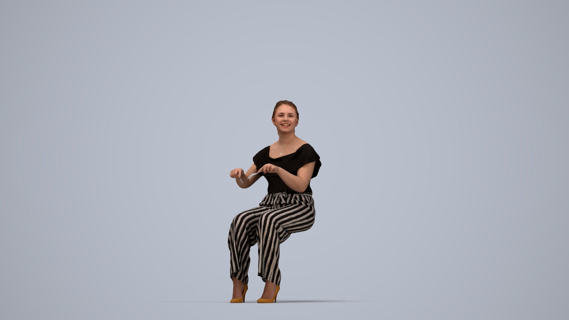 3D scanned woman sitting casual, photorealistic archviz people for Enscape and SketchUp, top-down view render