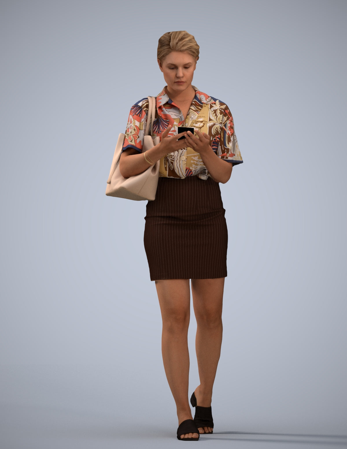 scanned 3D woman casual walking, photogrammetry people for Enscape and V-Ray