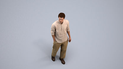 3D human model man casual walking, photogrammetry scanned person for archviz, side view render