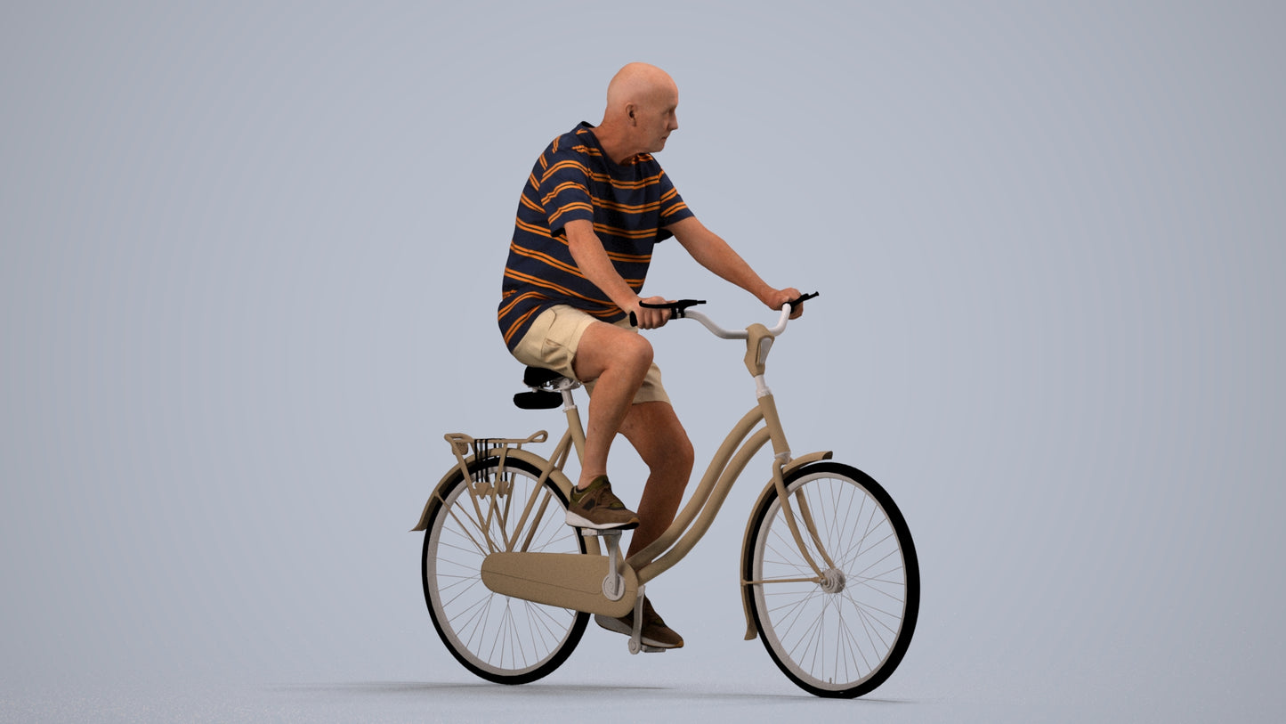scanned 3D senior man casual cycling, photogrammetry people for Enscape and V-Ray, side view render