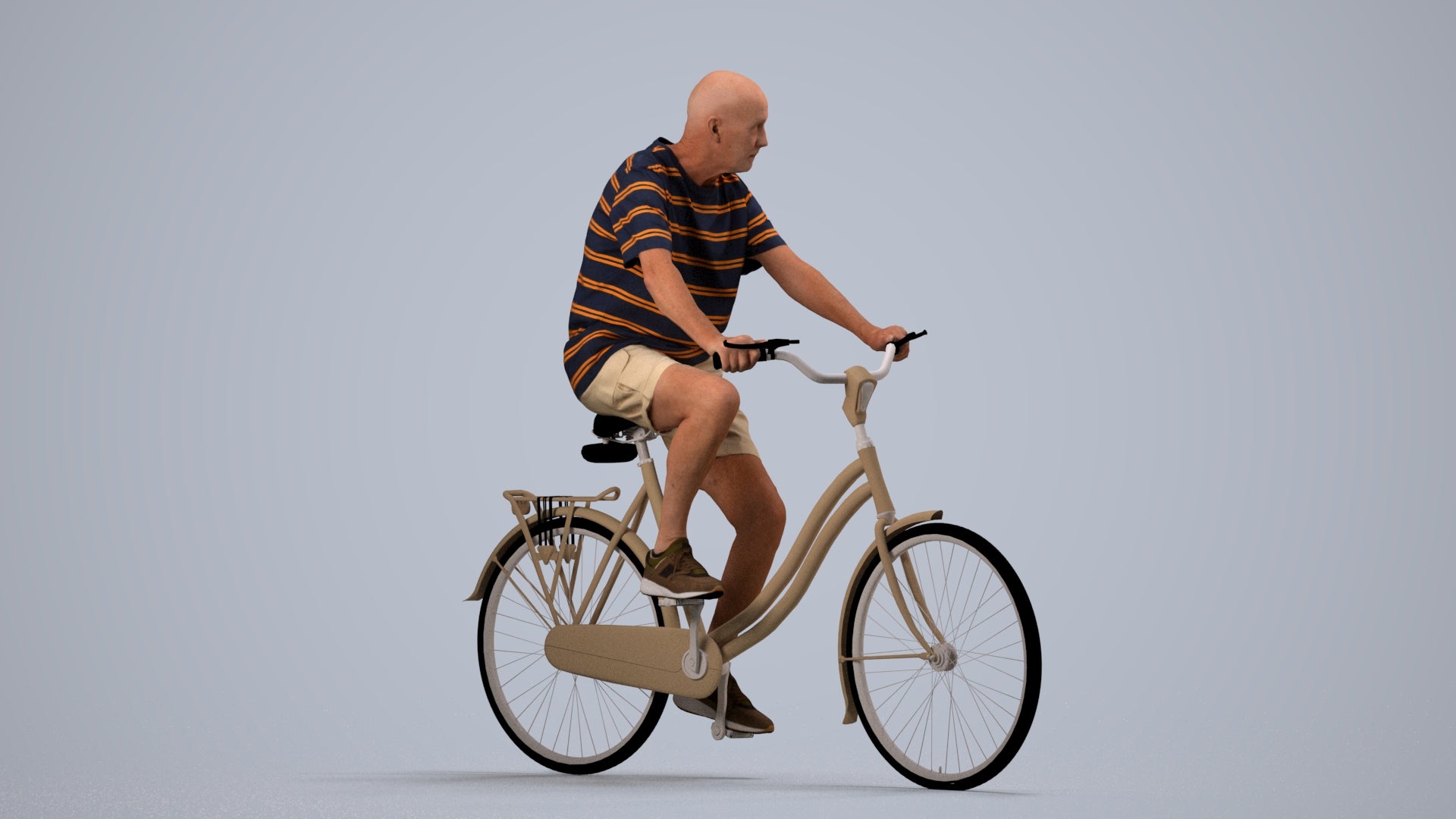 scanned 3D senior man casual cycling, photogrammetry people for Enscape and V-Ray, side view render