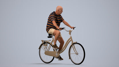 scanned 3D senior man casual cycling, photogrammetry people for Enscape and V-Ray, side view render