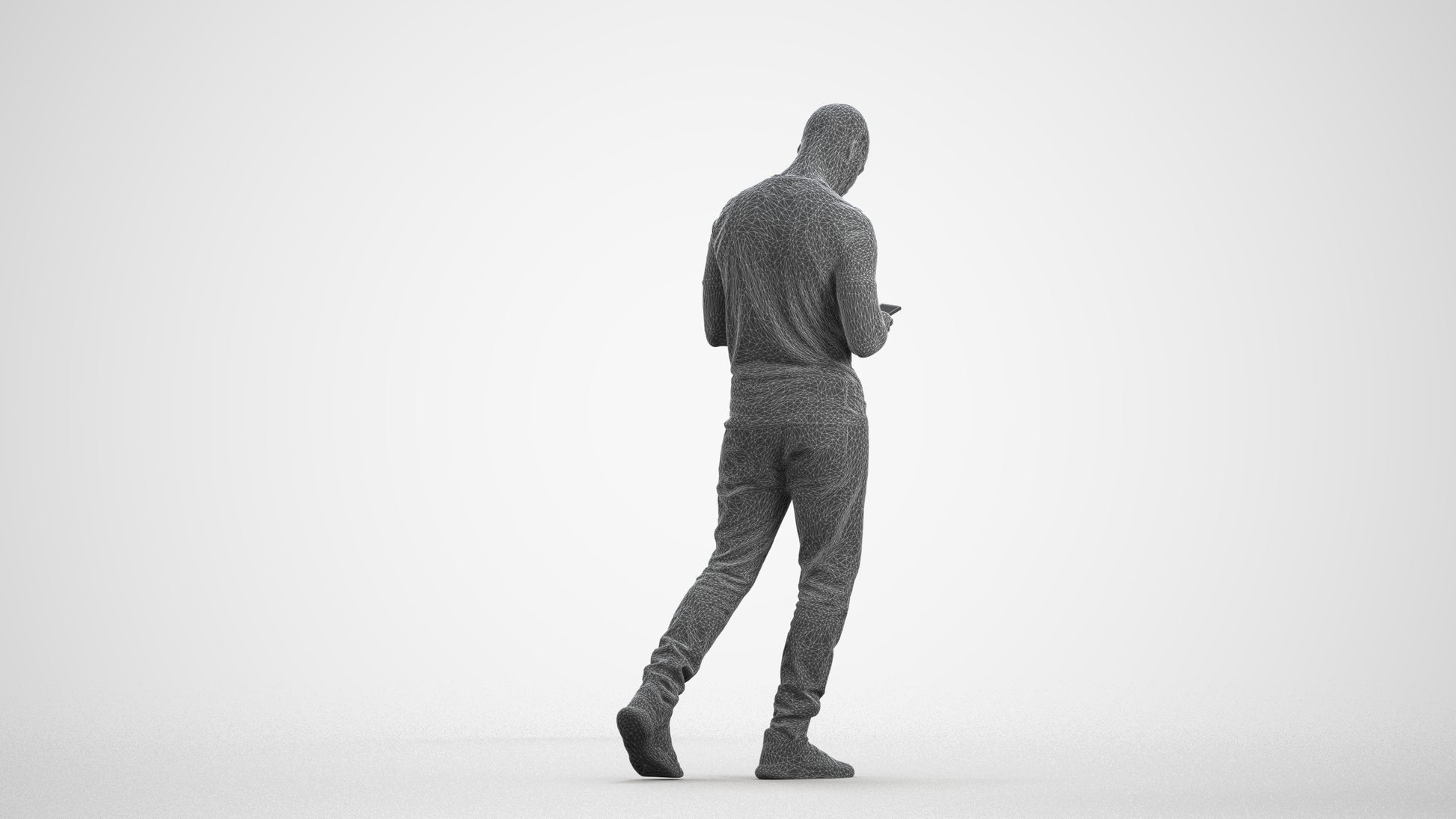 3D scanned man walking casual, photorealistic archviz people for Enscape and SketchUp, wireframe front view