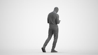 3D scanned man walking casual, photorealistic archviz people for Enscape and SketchUp, wireframe front view