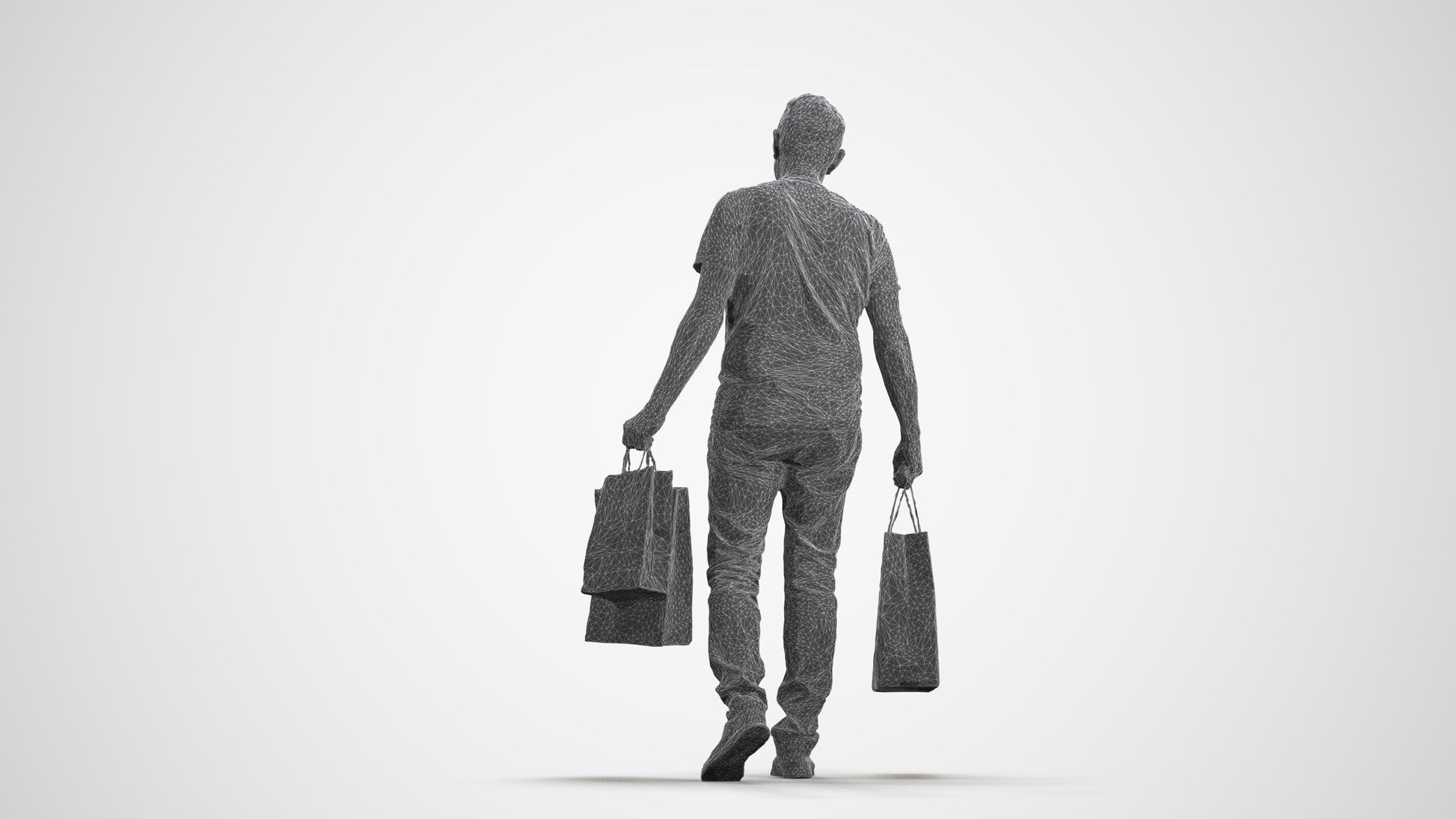 photogrammetry 3D senior man casual shopping, realistic human model archviz FBX, wireframe front view