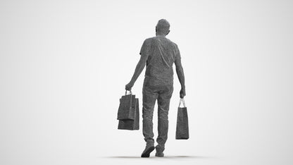 photogrammetry 3D senior man casual shopping, realistic human model archviz FBX, wireframe front view