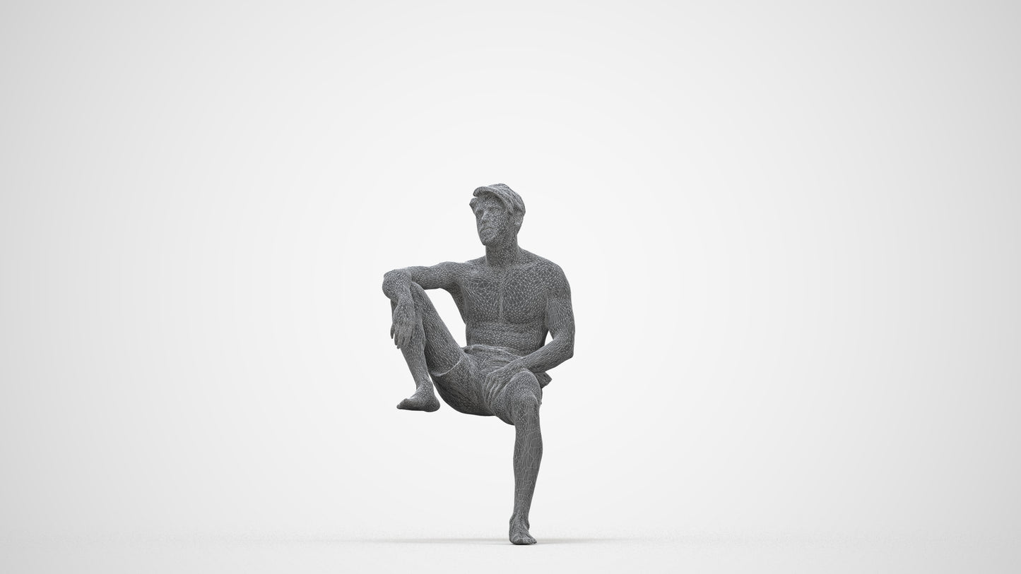 realistic 3D people man pool, render-ready for V-Ray and Corona, FBX OBJ, wireframe back view