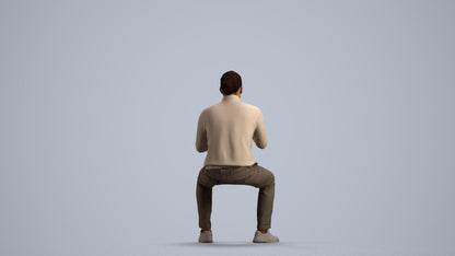 realistic 3D people man casual sitting, render-ready for V-Ray and Corona, FBX OBJ, front view render