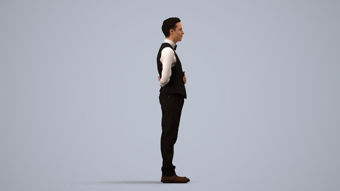 scanned 3D man hospitality, photogrammetry people for Enscape and V-Ray, side view render