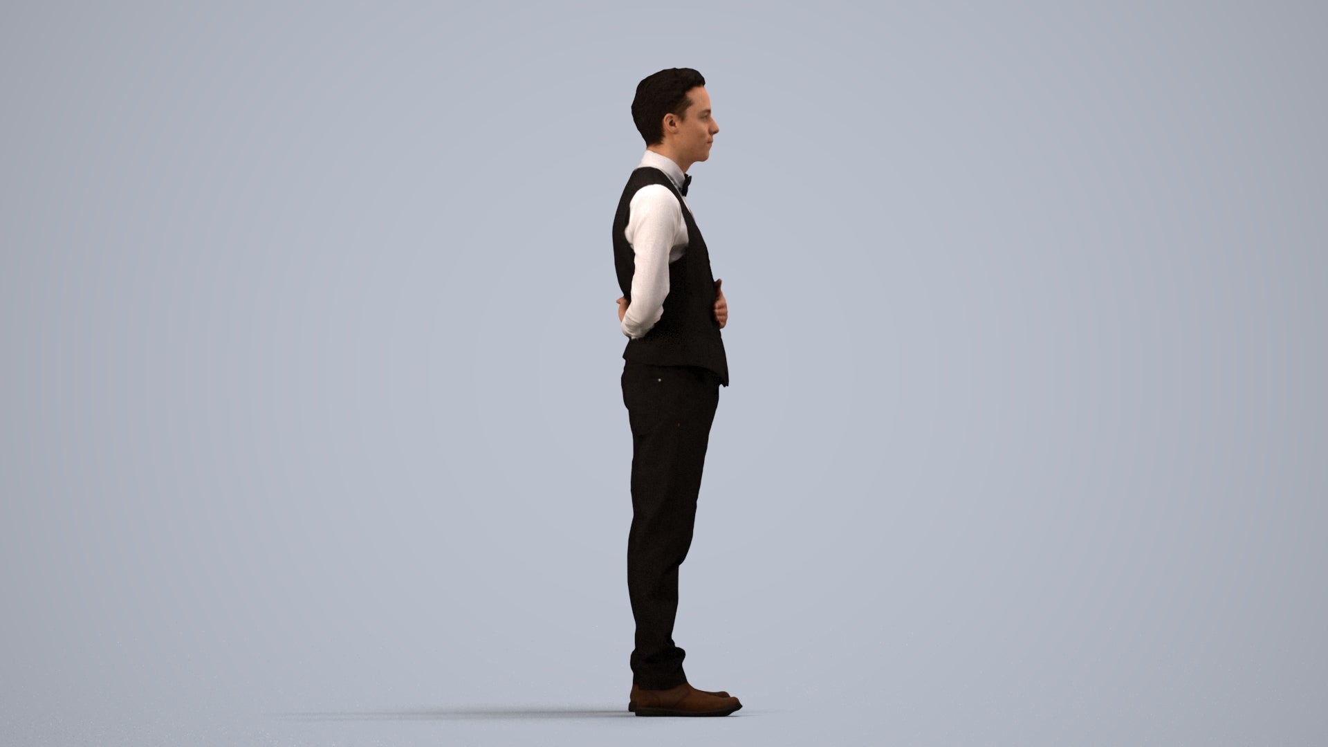scanned 3D man hospitality, photogrammetry people for Enscape and V-Ray, side view render