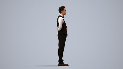 scanned 3D man hospitality, photogrammetry people for Enscape and V-Ray, side view render