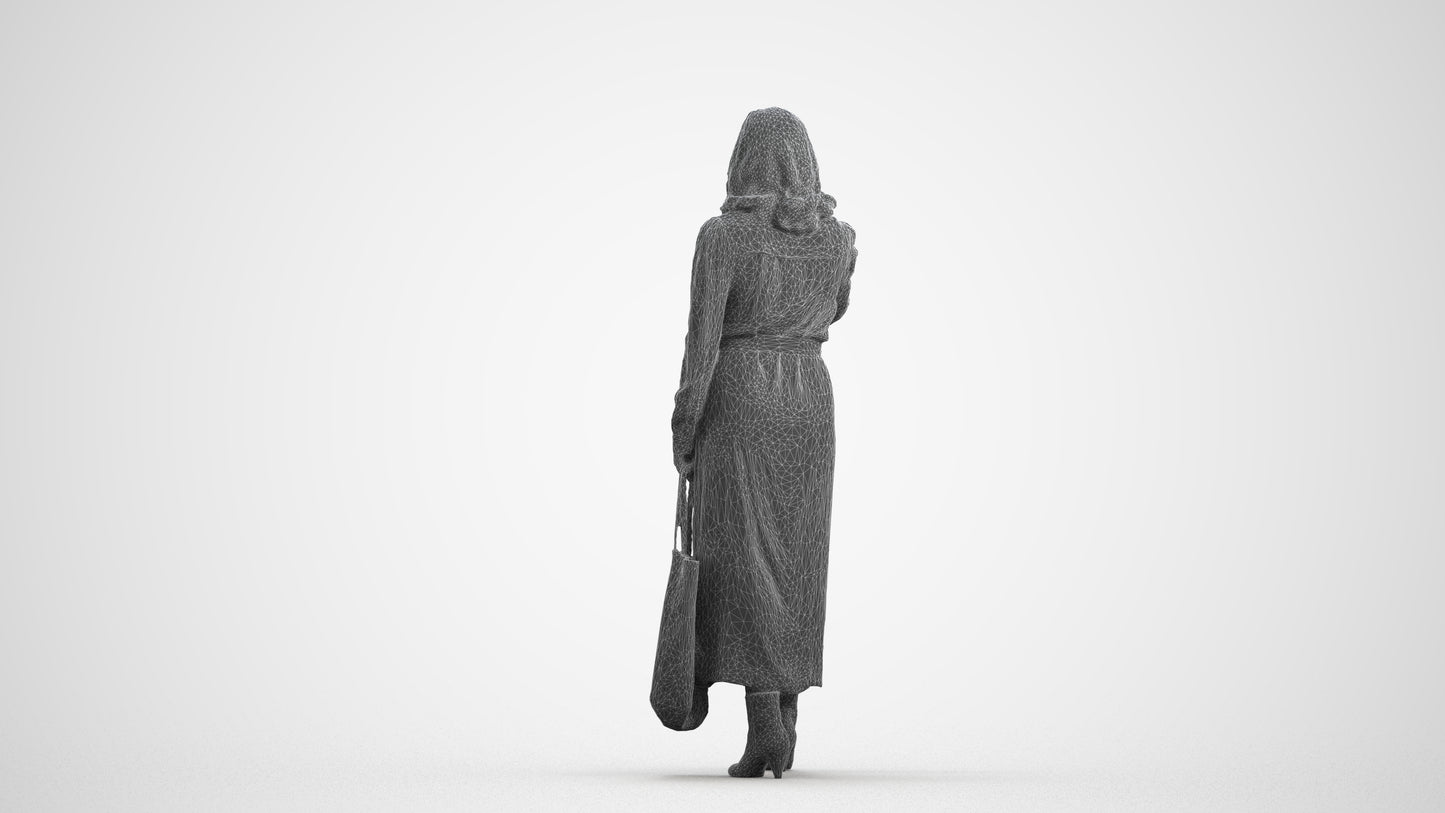 realistic 3D woman casual door, scanned archviz people for Blender and 3ds Max, wireframe front view