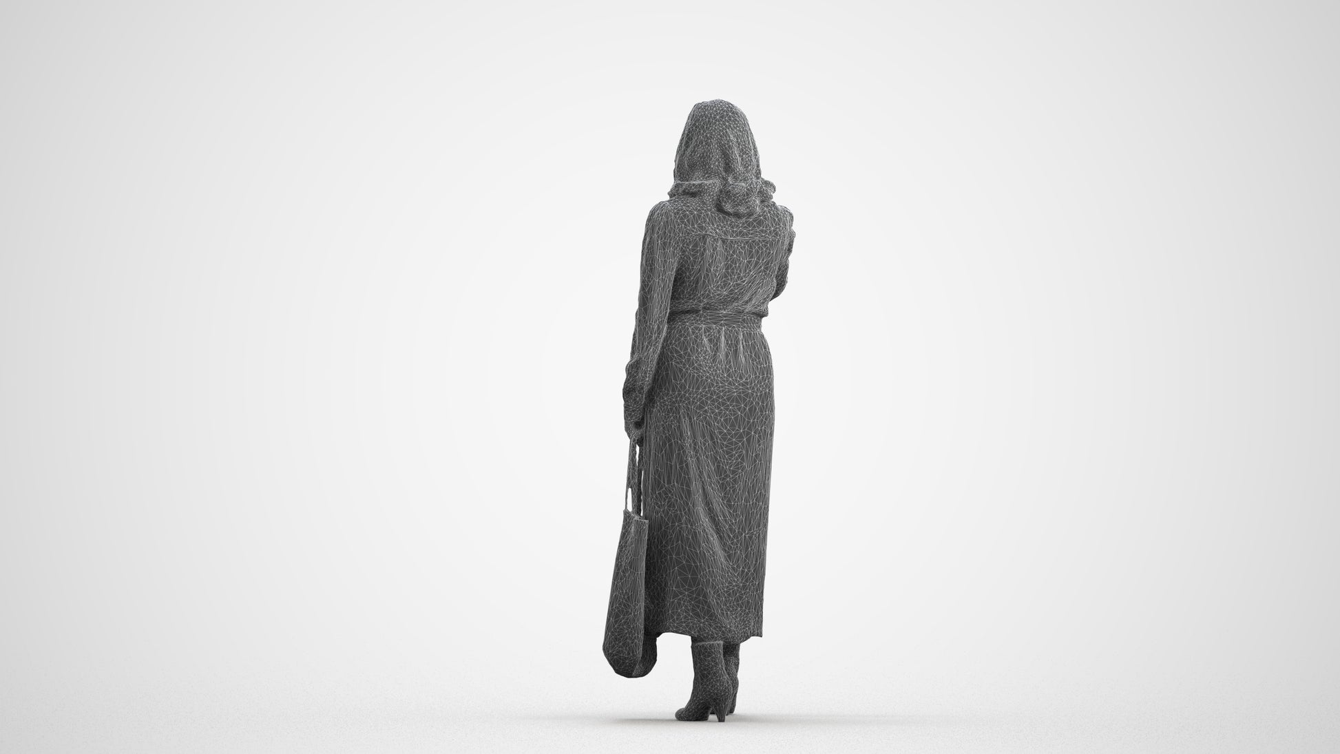 realistic 3D woman casual door, scanned archviz people for Blender and 3ds Max, wireframe front view