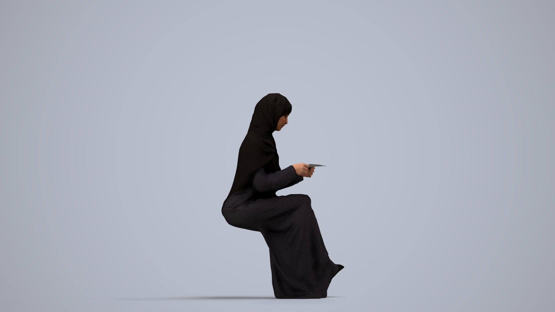 realistic 3D woman sitting, scanned archviz people for Blender and 3ds Max, side view render