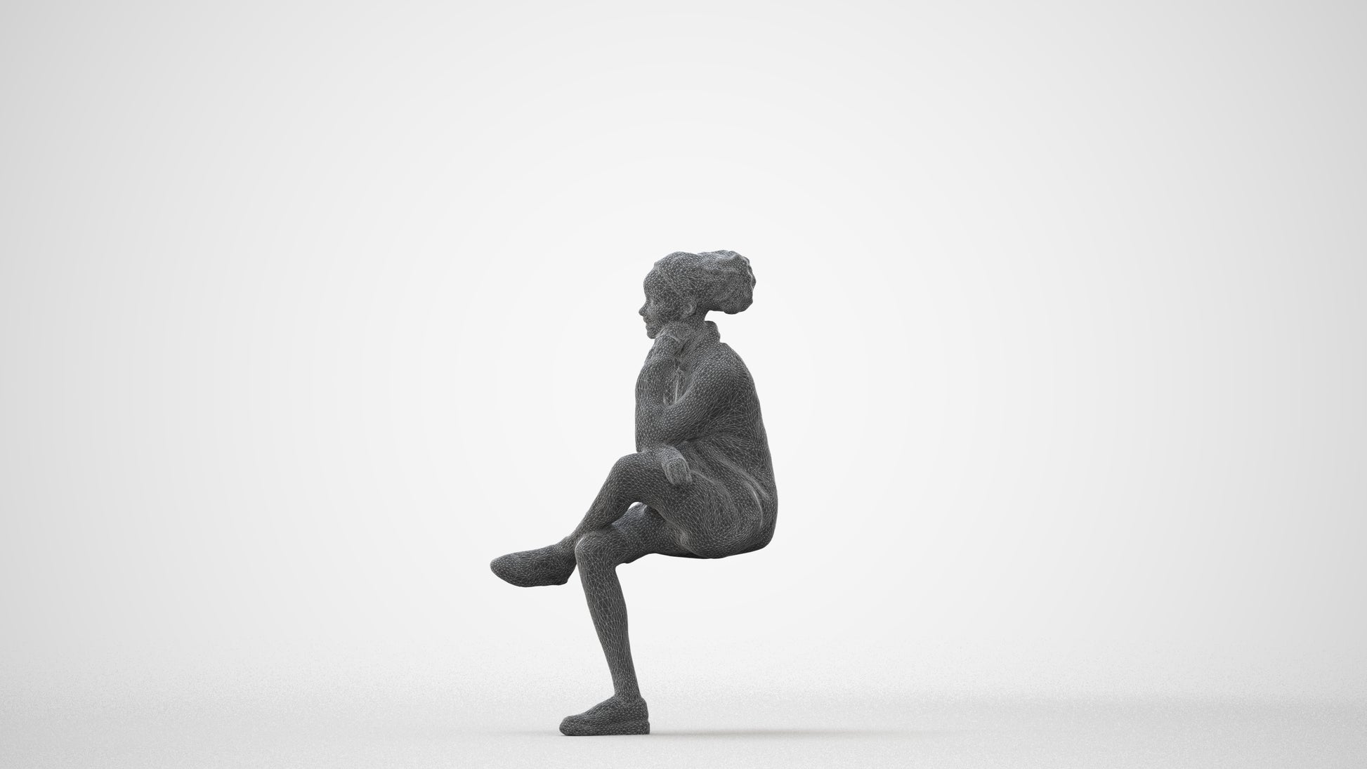 realistic 3D human woman casual sitting, archviz people FBX OBJ for Blender, square thumbnail