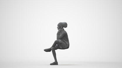 realistic 3D human woman casual sitting, archviz people FBX OBJ for Blender, square thumbnail