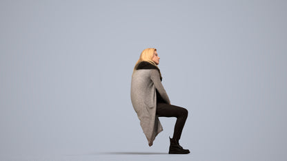 3D scanned woman sitting casual, photorealistic archviz people for Enscape and SketchUp, side view render