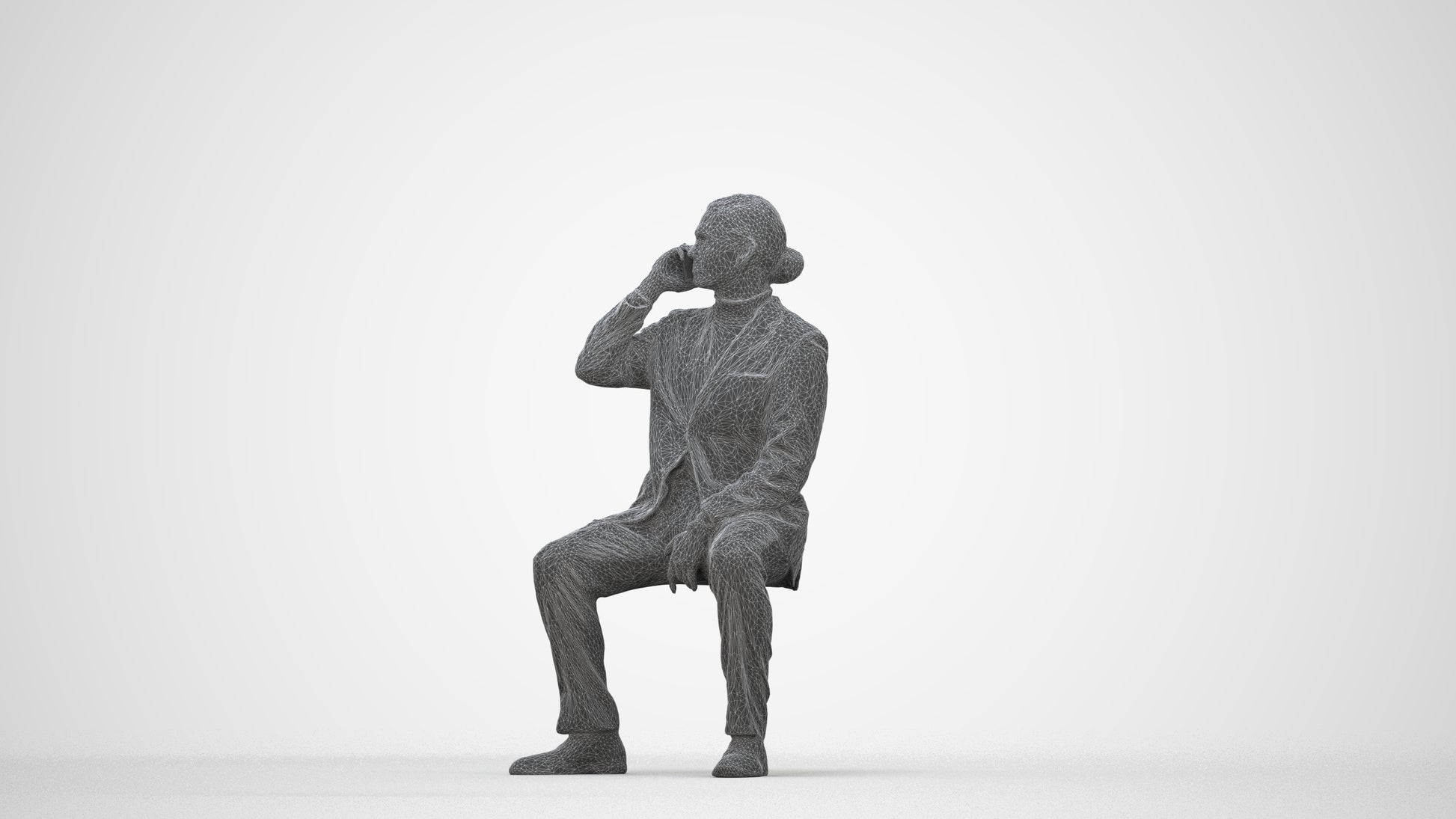 3D scanned man business, photorealistic archviz people for Enscape and SketchUp, wireframe back view