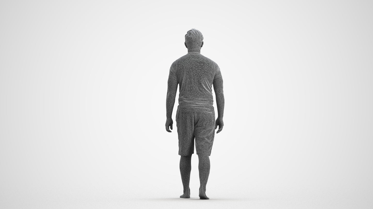 3D human model man sport walking, photogrammetry scanned person for archviz, wireframe front view