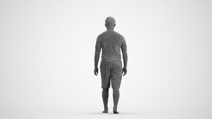 3D human model man sport walking, photogrammetry scanned person for archviz, wireframe front view
