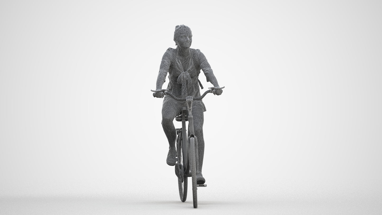 photogrammetry 3D girl casual cycling, realistic human model archviz FBX, three-quarter front view render