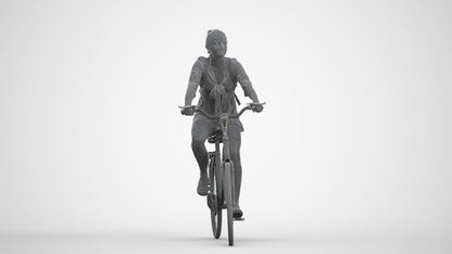 photogrammetry 3D girl casual cycling, realistic human model archviz FBX, three-quarter front view render