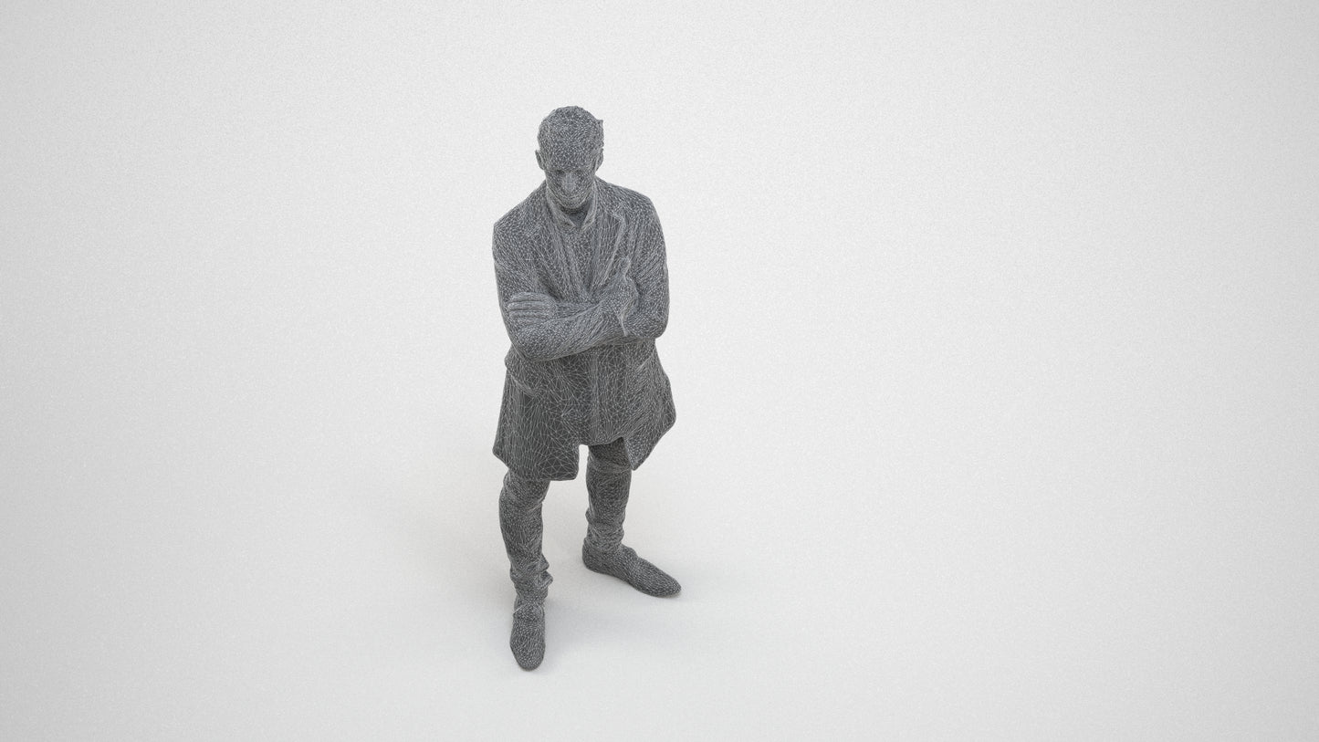 realistic 3D human man casual standing, archviz people FBX OBJ for Blender, wireframe three-quarter view