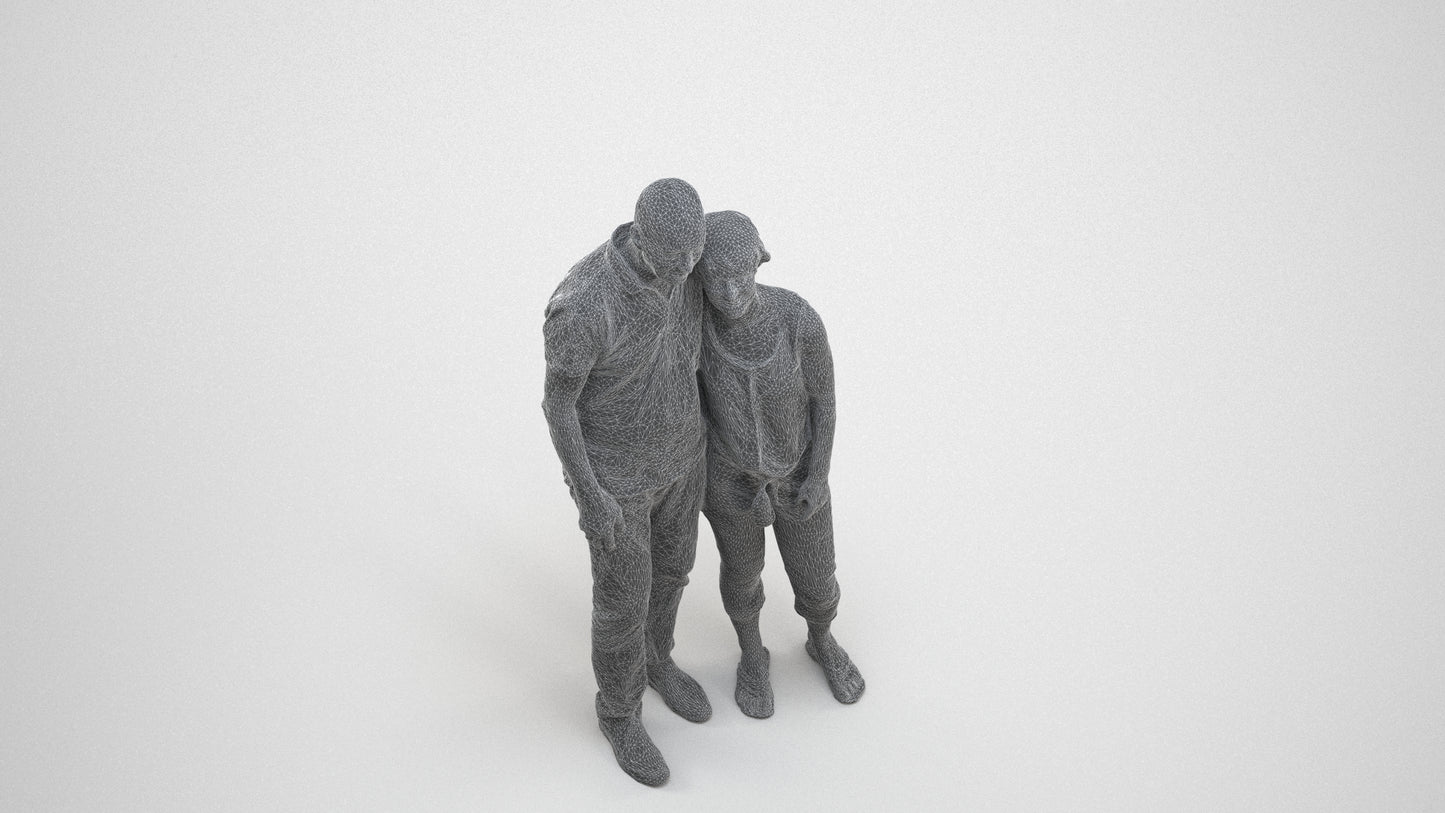 scanned 3D senior woman standing, photogrammetry people for Enscape and V-Ray, wireframe three-quarter view