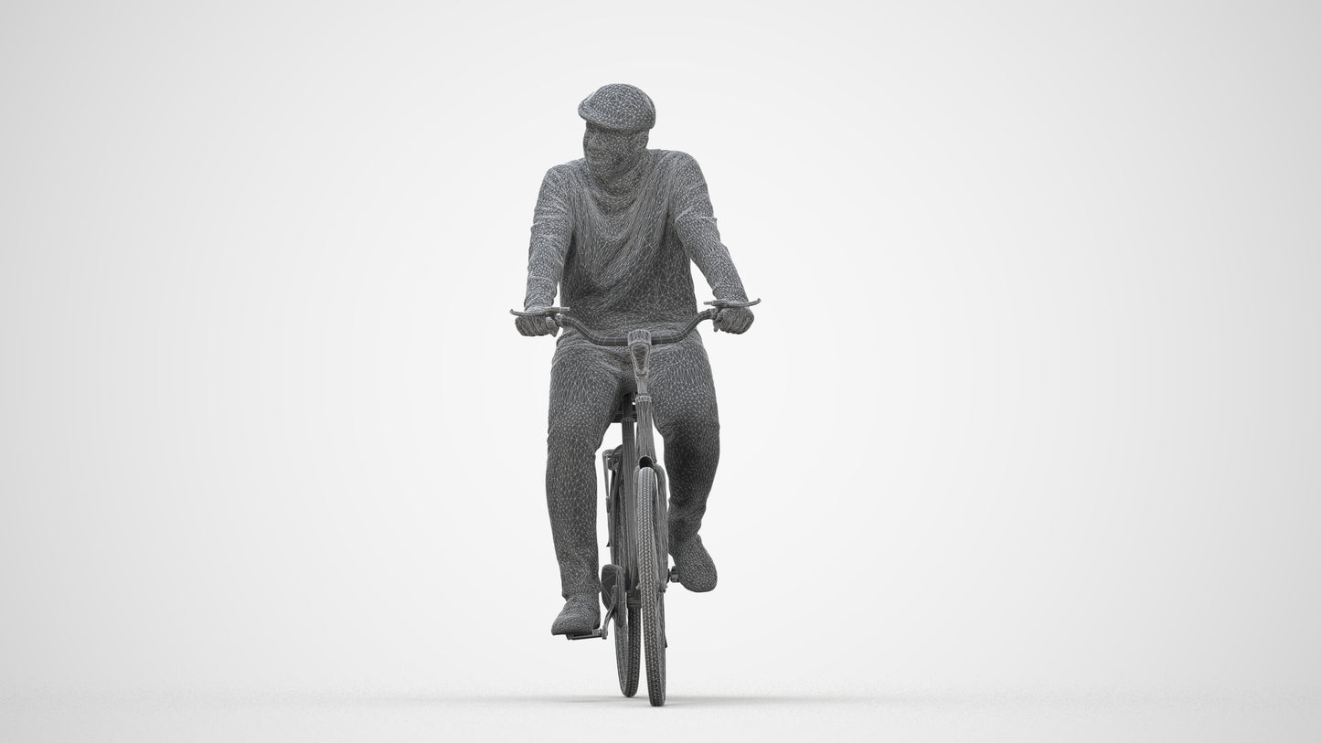 realistic 3D people man casual cycling, render-ready for V-Ray and Corona, FBX OBJ, wireframe back view