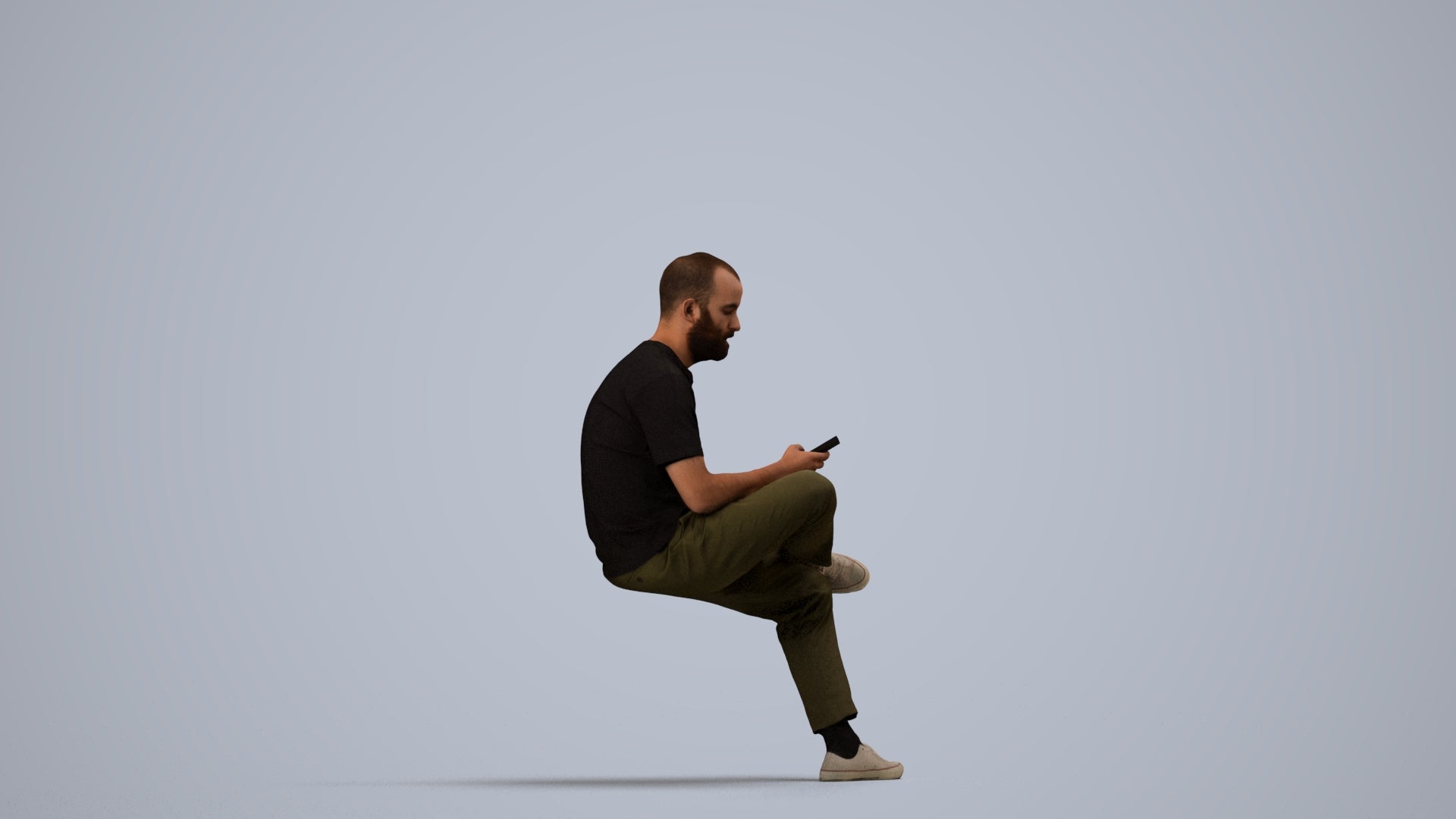photogrammetry 3D man casual sitting, realistic human model archviz FBX, side view render