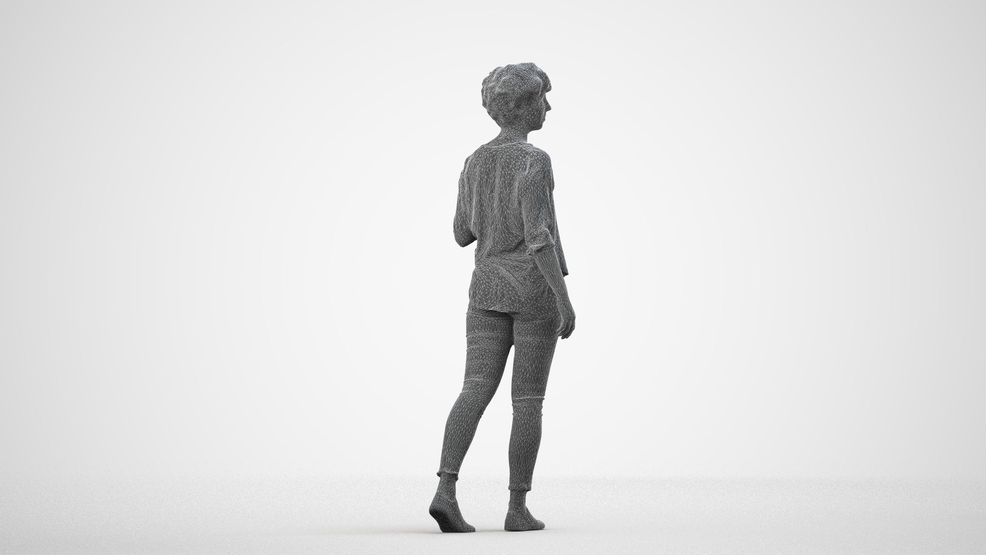 scanned 3D woman casual walking, photogrammetry people for Enscape and V-Ray, wireframe side view