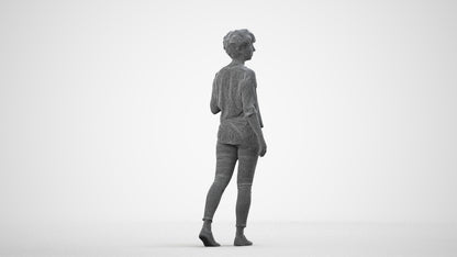 scanned 3D woman casual walking, photogrammetry people for Enscape and V-Ray, wireframe side view