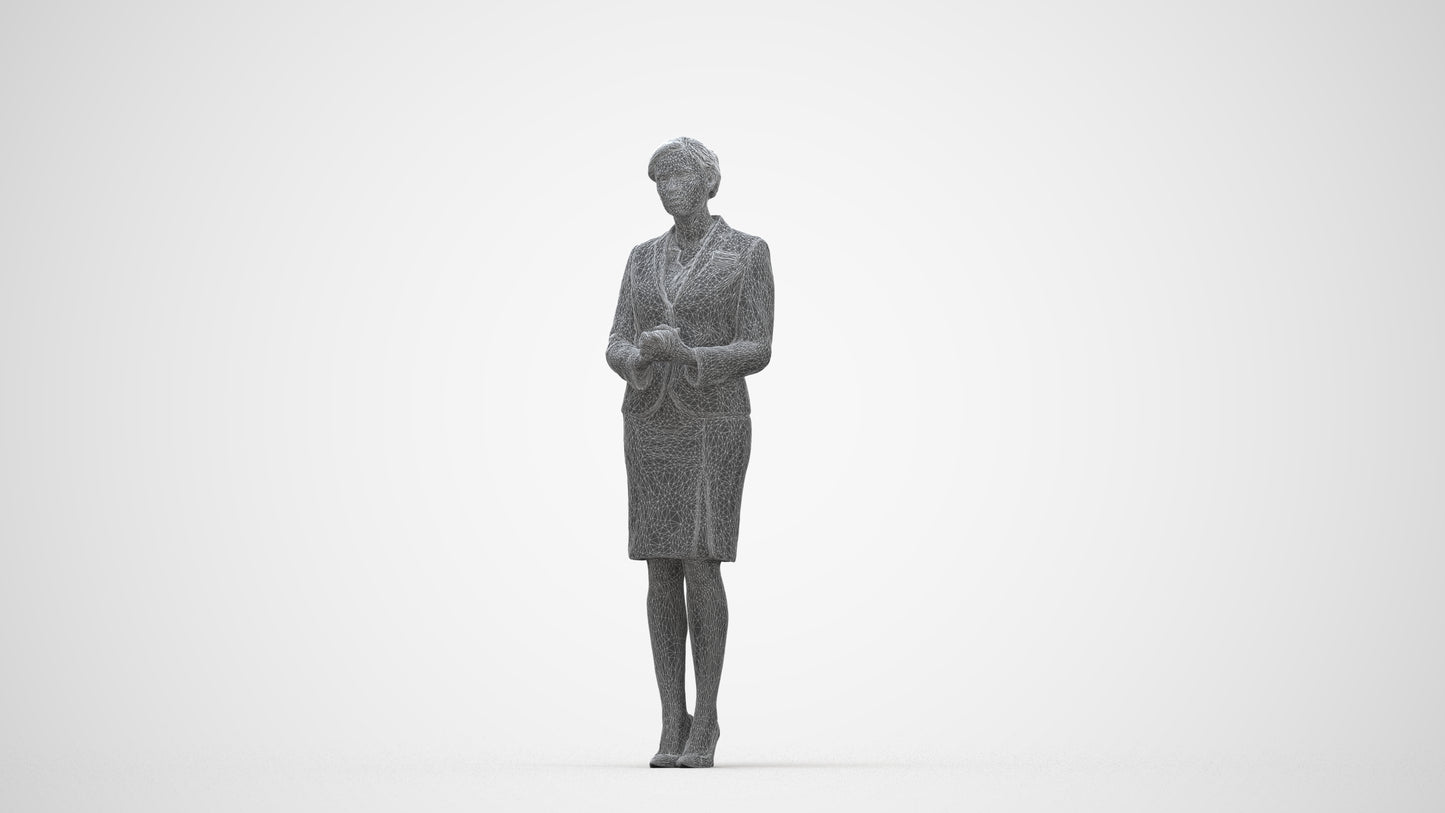 3D scanned woman standing, photorealistic archviz people for Enscape and SketchUp, wireframe back view