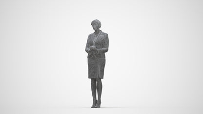 3D scanned woman standing, photorealistic archviz people for Enscape and SketchUp, wireframe back view