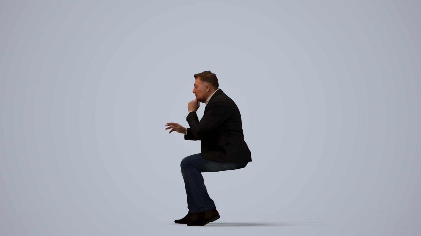 3D people model man business, scanned human for 3ds Max rendering, three-quarter view render