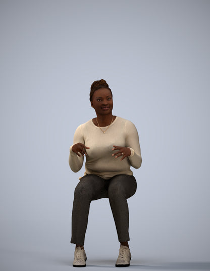 scanned 3D woman casual sitting, photogrammetry people for Enscape and V-Ray