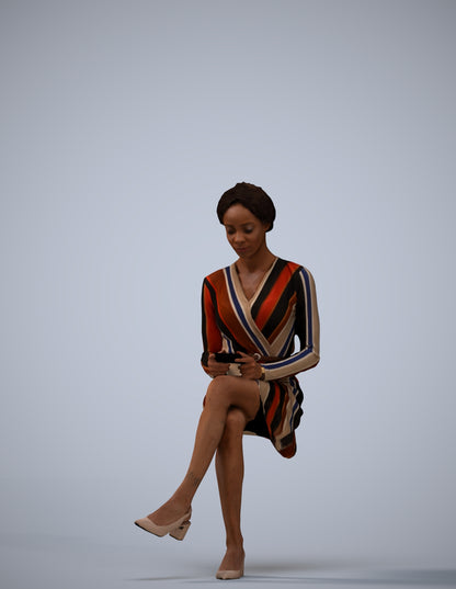 realistic 3D woman casual sitting, scanned archviz people for Blender and 3ds Max