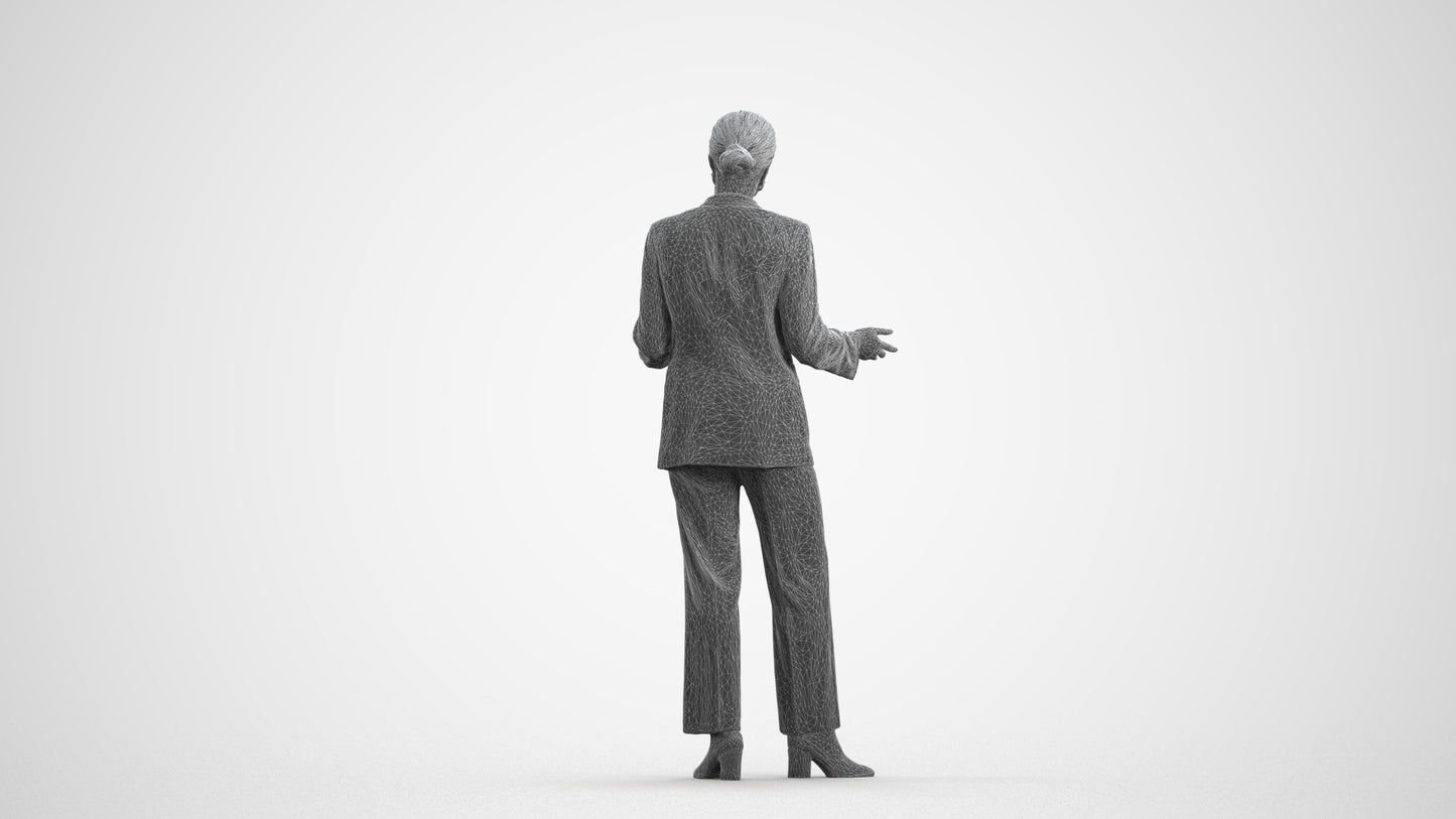 realistic 3D woman business, scanned archviz people for Blender and 3ds Max, wireframe front view