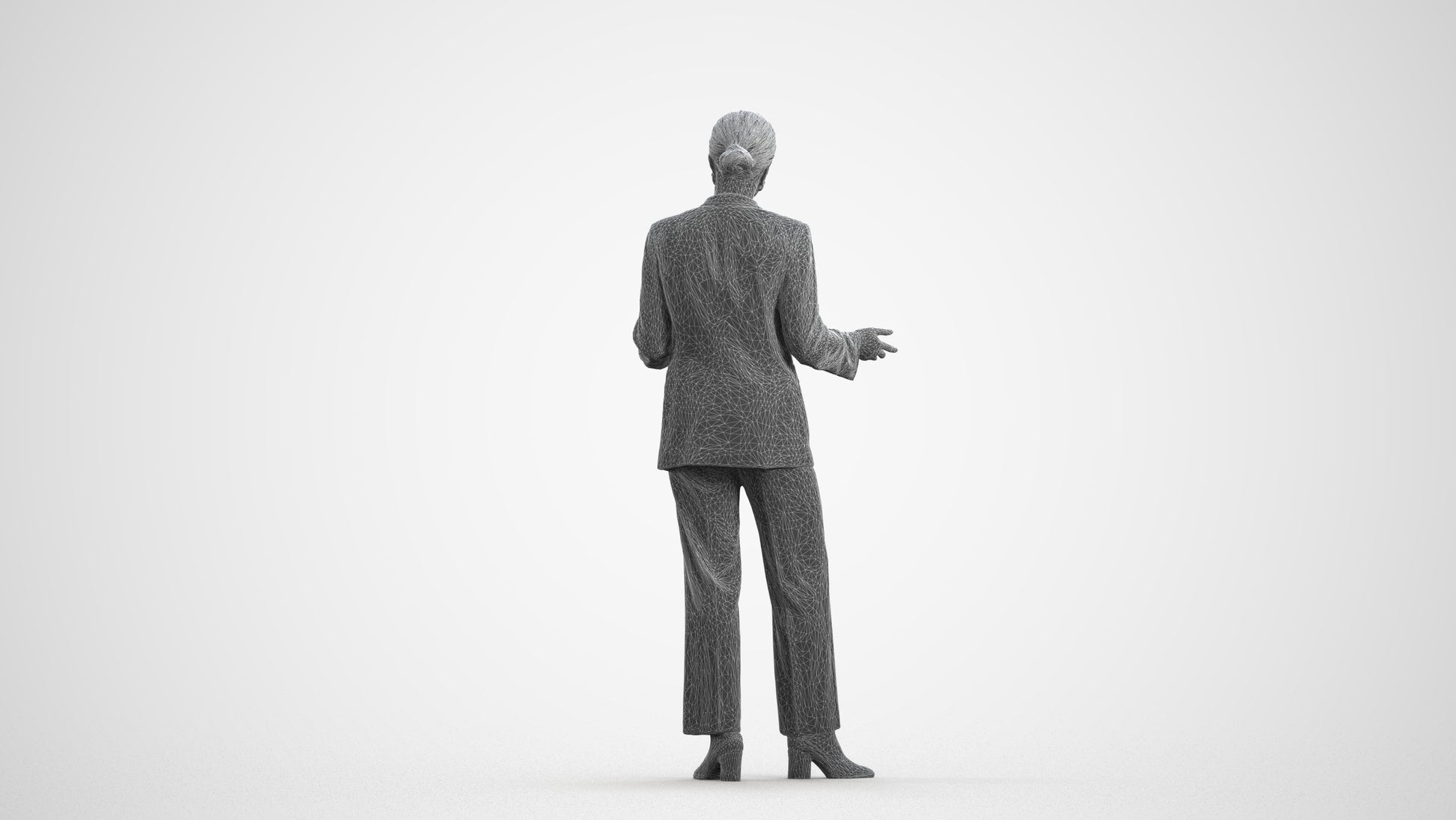 realistic 3D woman business, scanned archviz people for Blender and 3ds Max, wireframe front view