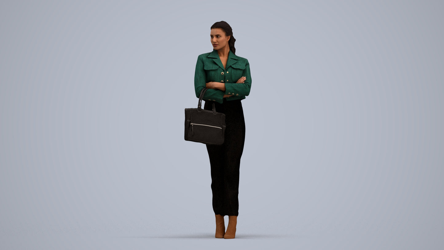 realistic 3D human woman business standing, archviz people FBX OBJ for Blender, standing pose render