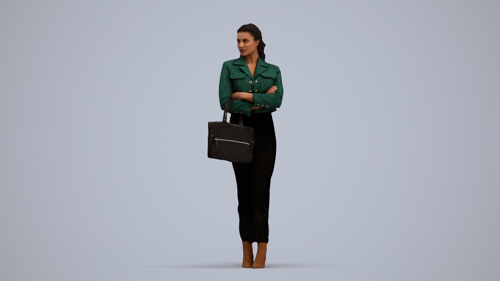 realistic 3D human woman business standing, archviz people FBX OBJ for Blender, standing pose render