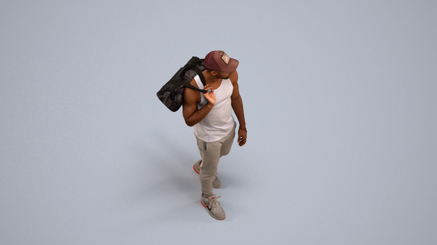 photogrammetry 3D man casual walking, realistic human model archviz FBX, back view render