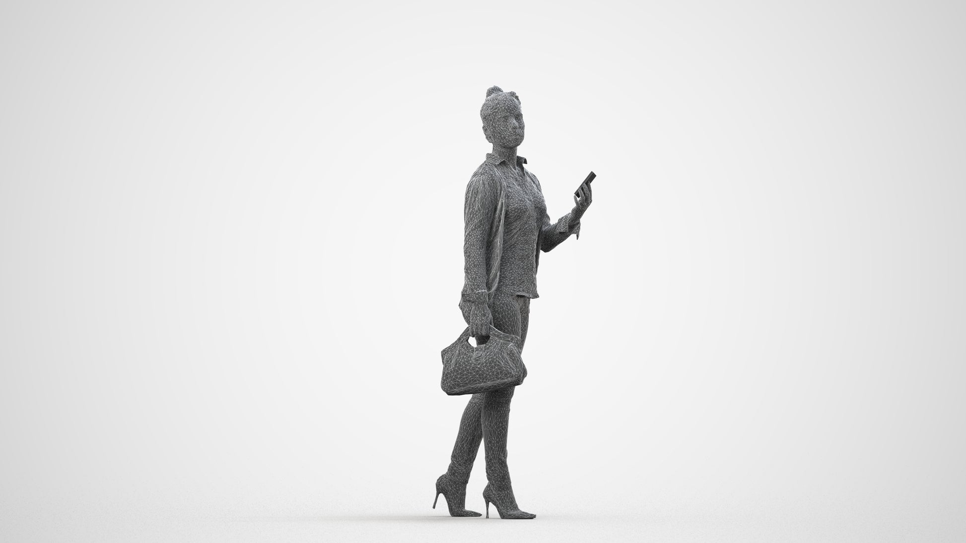 realistic 3D people woman business walking, render-ready for V-Ray and Corona, FBX OBJ, wireframe side view